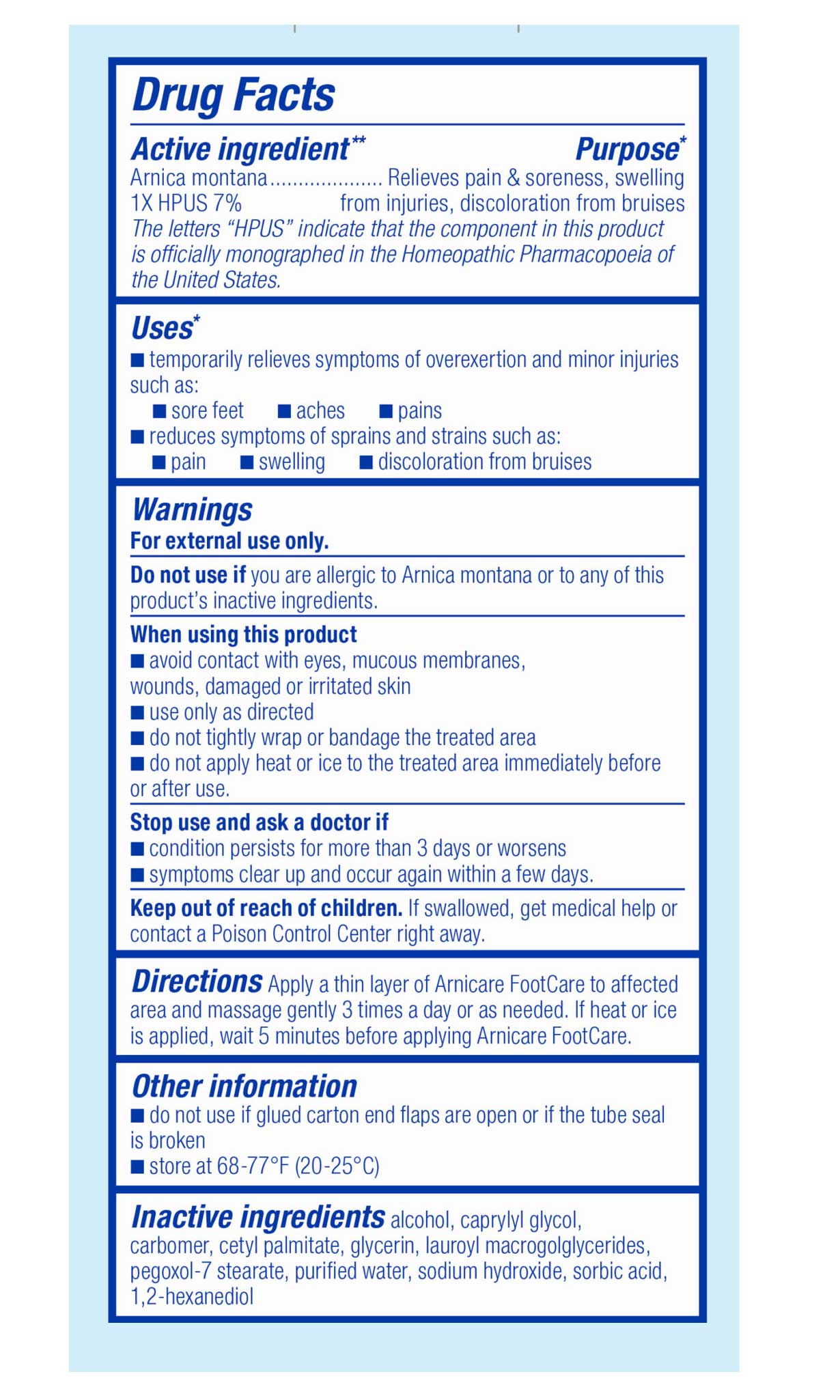 Boiron Homeopathics Arnicare Foot Care Ingredients