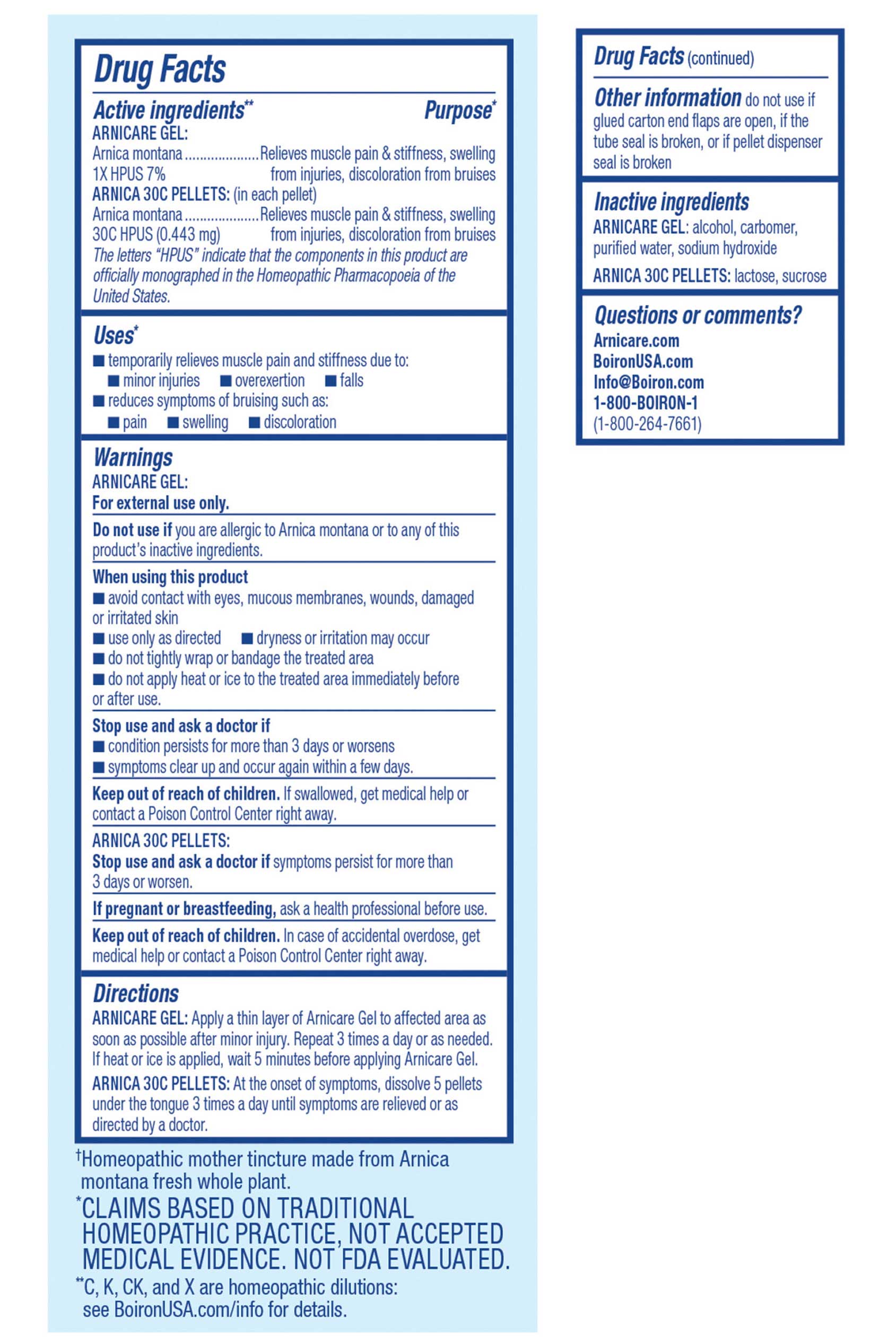 Boiron Homeopathics Arnicare Gel & Oral Pellets Ingredients