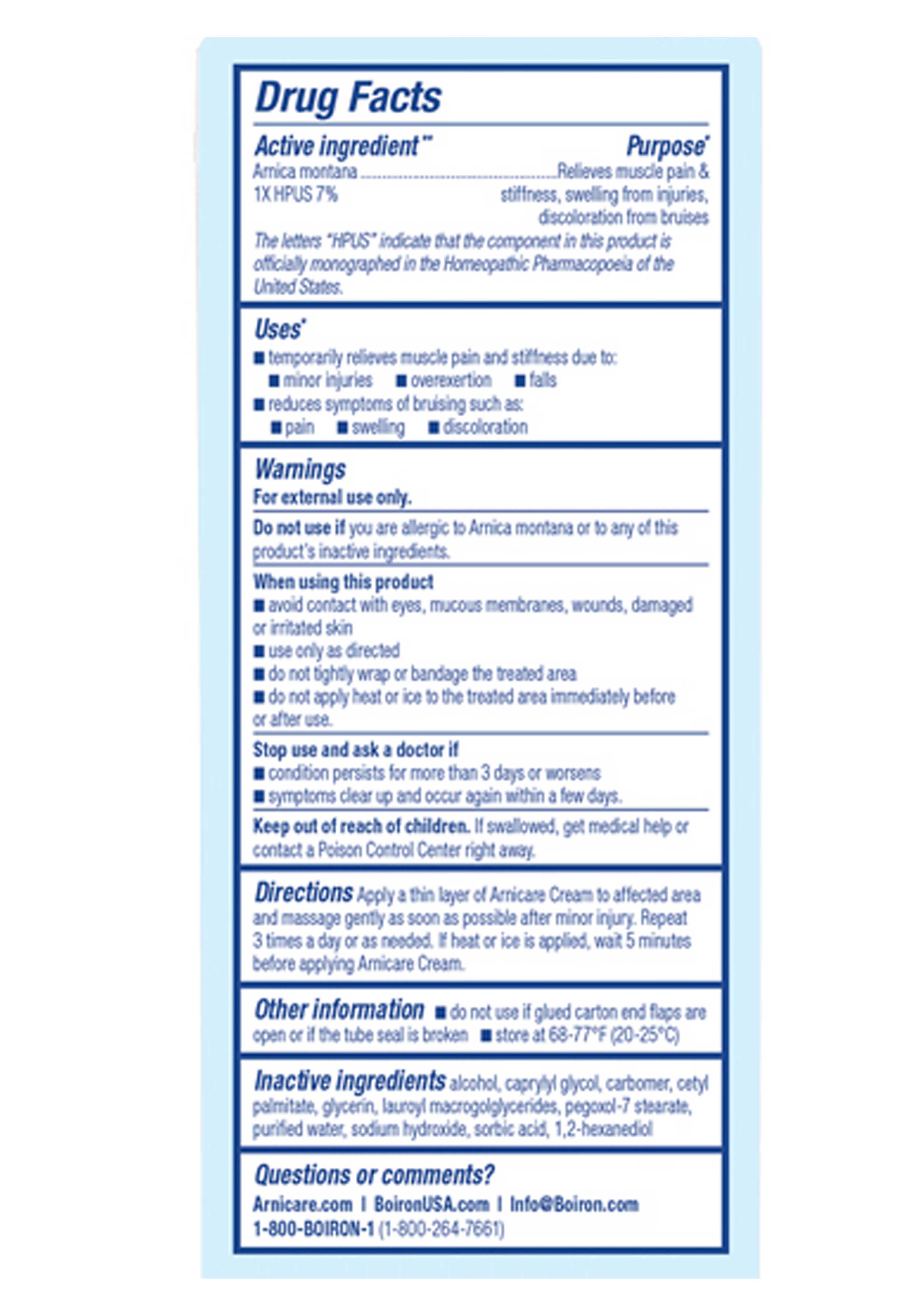 Boiron Homeopathics Arnicare Cream Ingredients