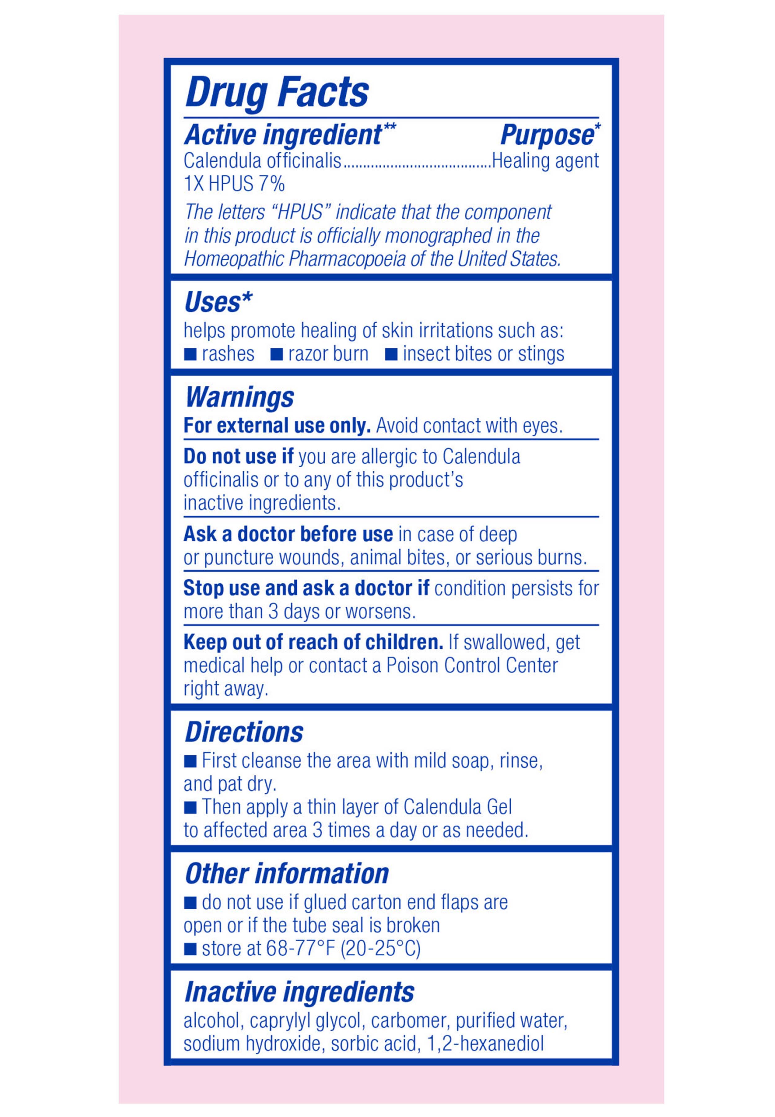 Boiron Homeopathics Calendula Gel Ingredients
