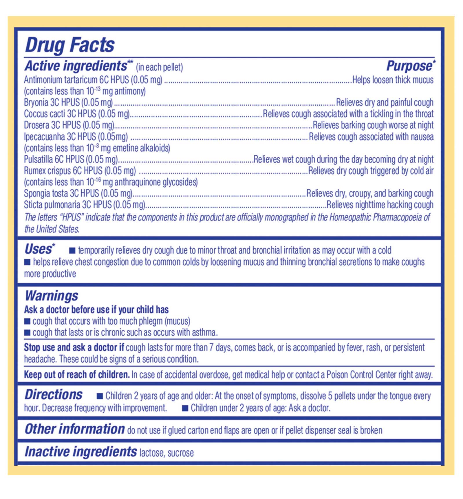 Boiron Homeopathics Chestal Meltaway Pellets Kids Ingredients