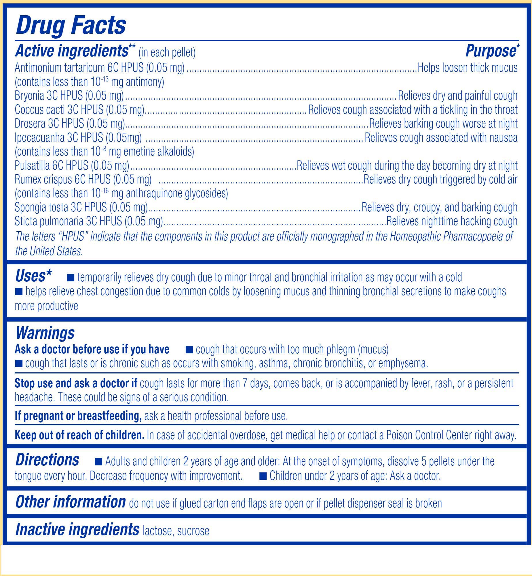 Boiron Homeopathics Chestal Meltaway Pellets Ingredients