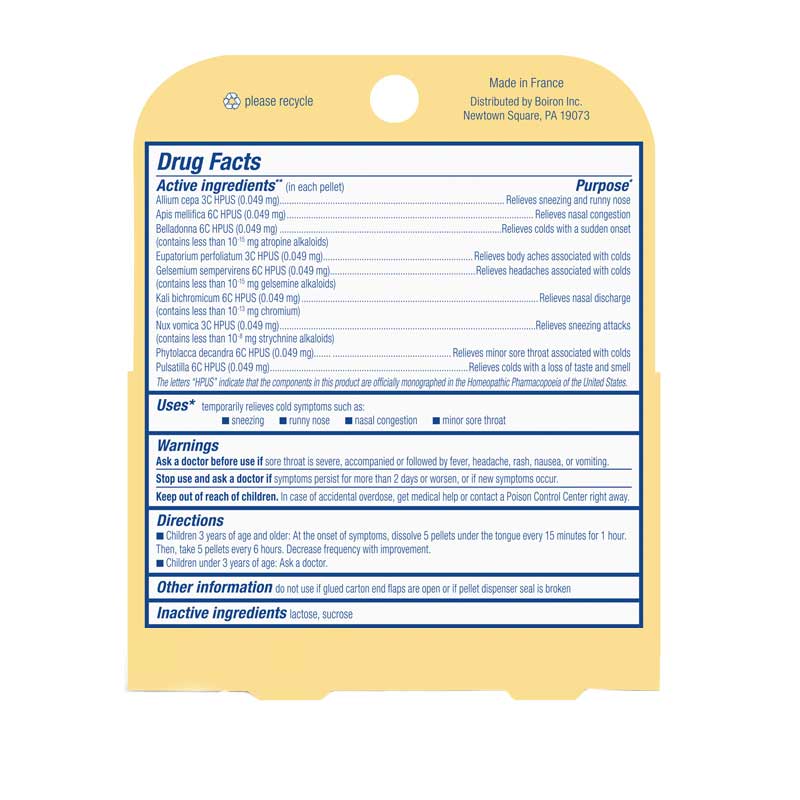 Boiron Homeopathics ColdCalm® Kids Pellets Ingredients
