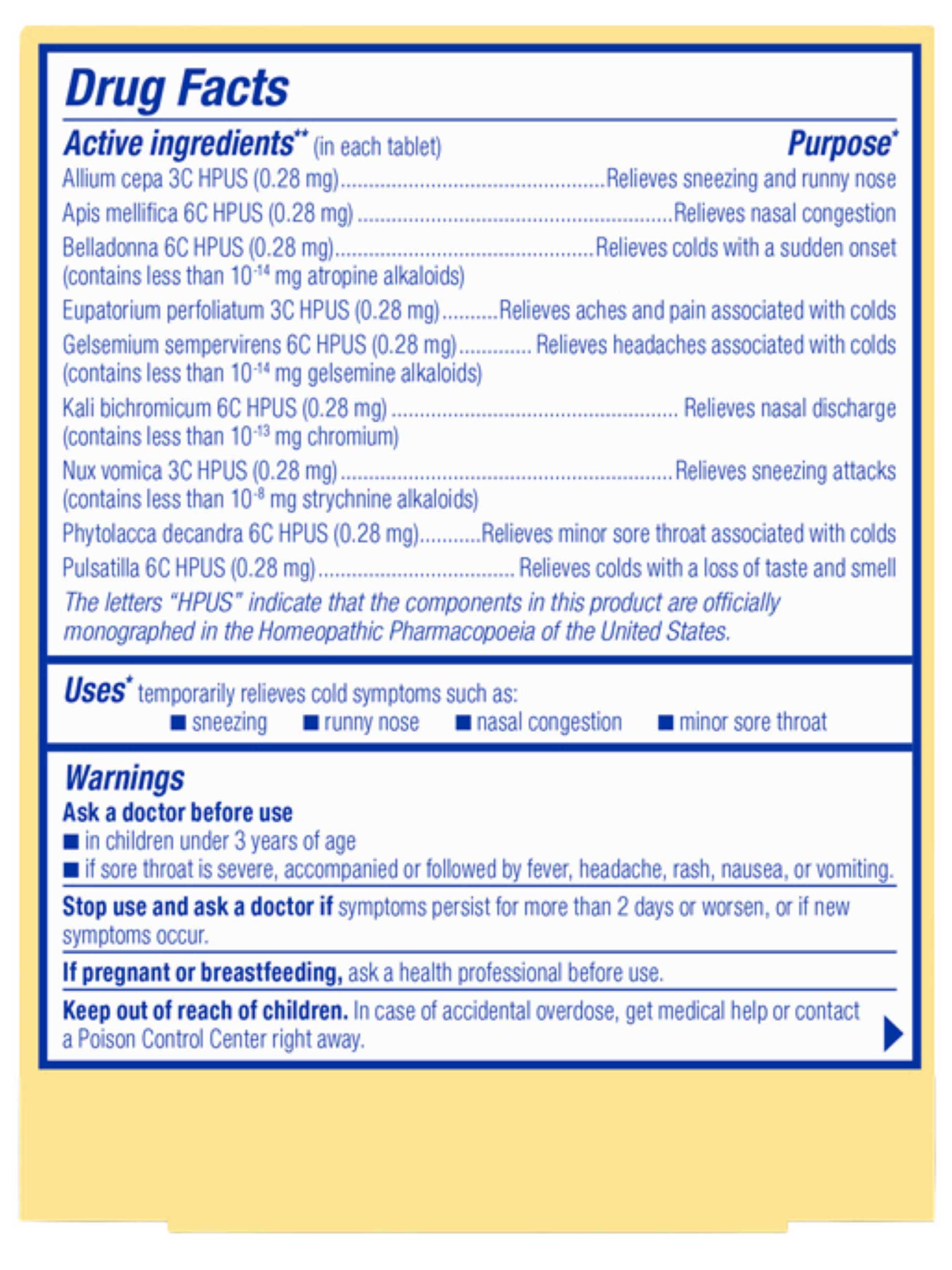Boiron Homeopathics Coldcalm Ingredients
