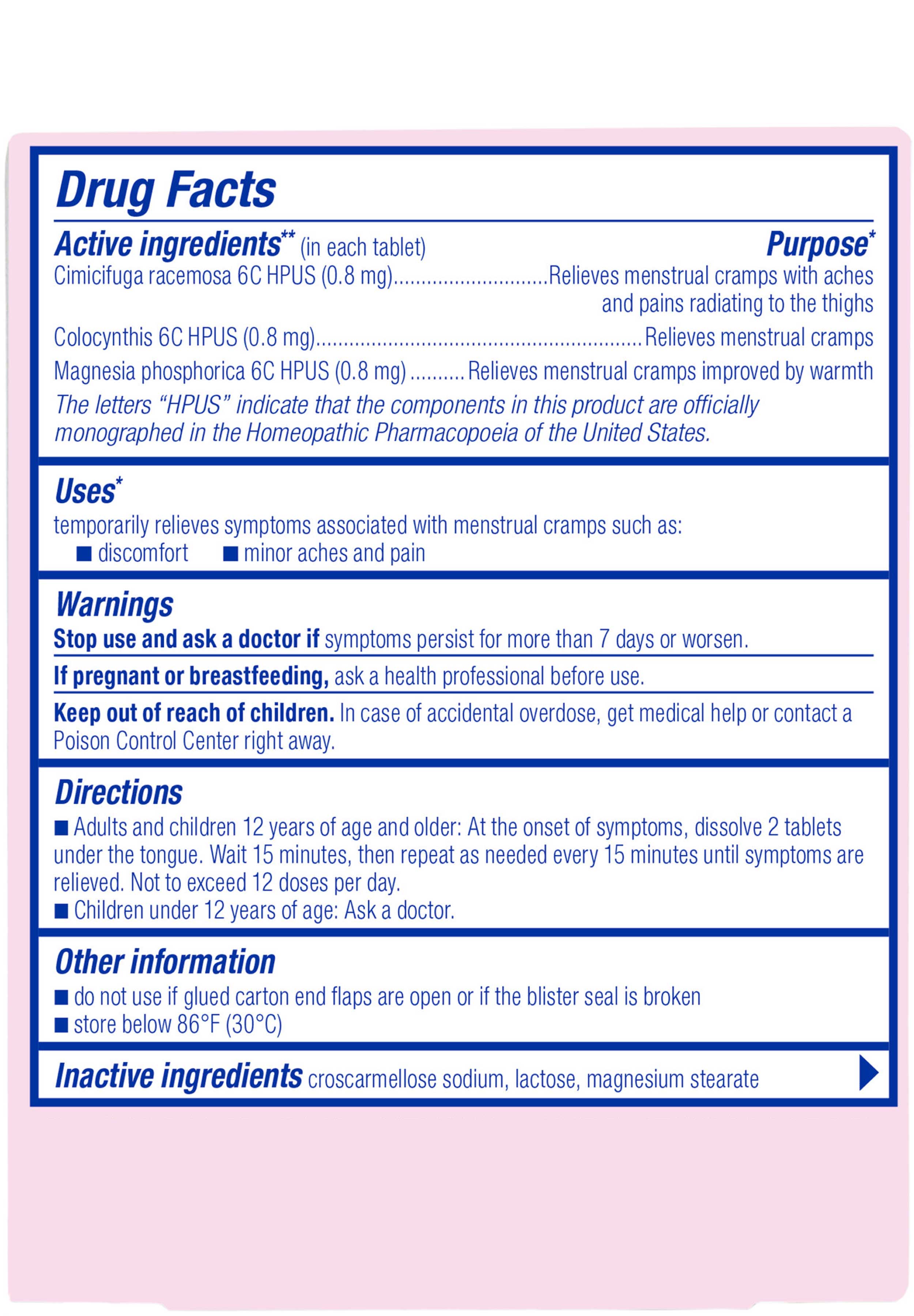 Boiron Homeopathics Cyclease Cramp Ingredients