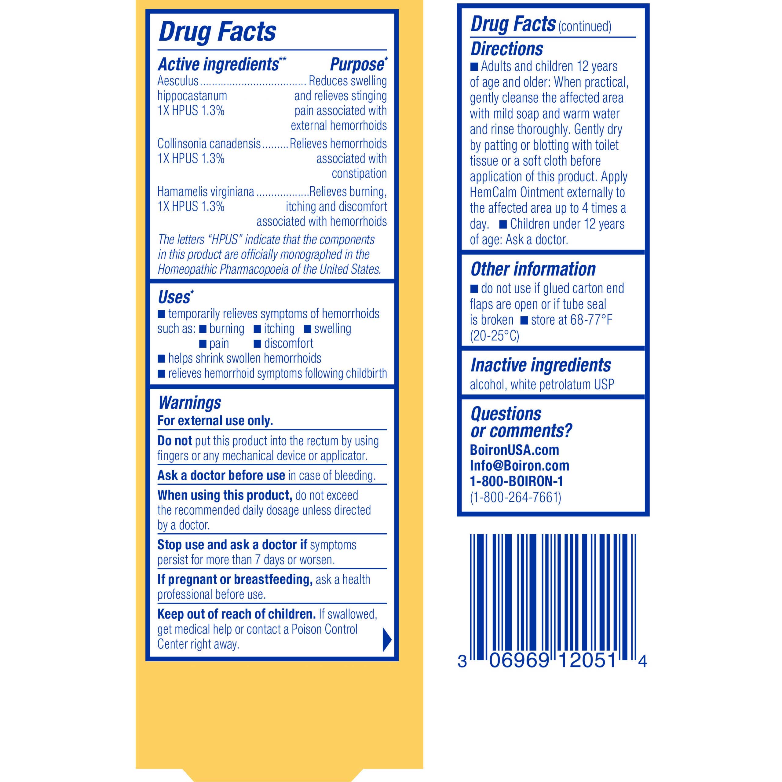 Boiron Homeopathics HemCalm Ointment Ingredients