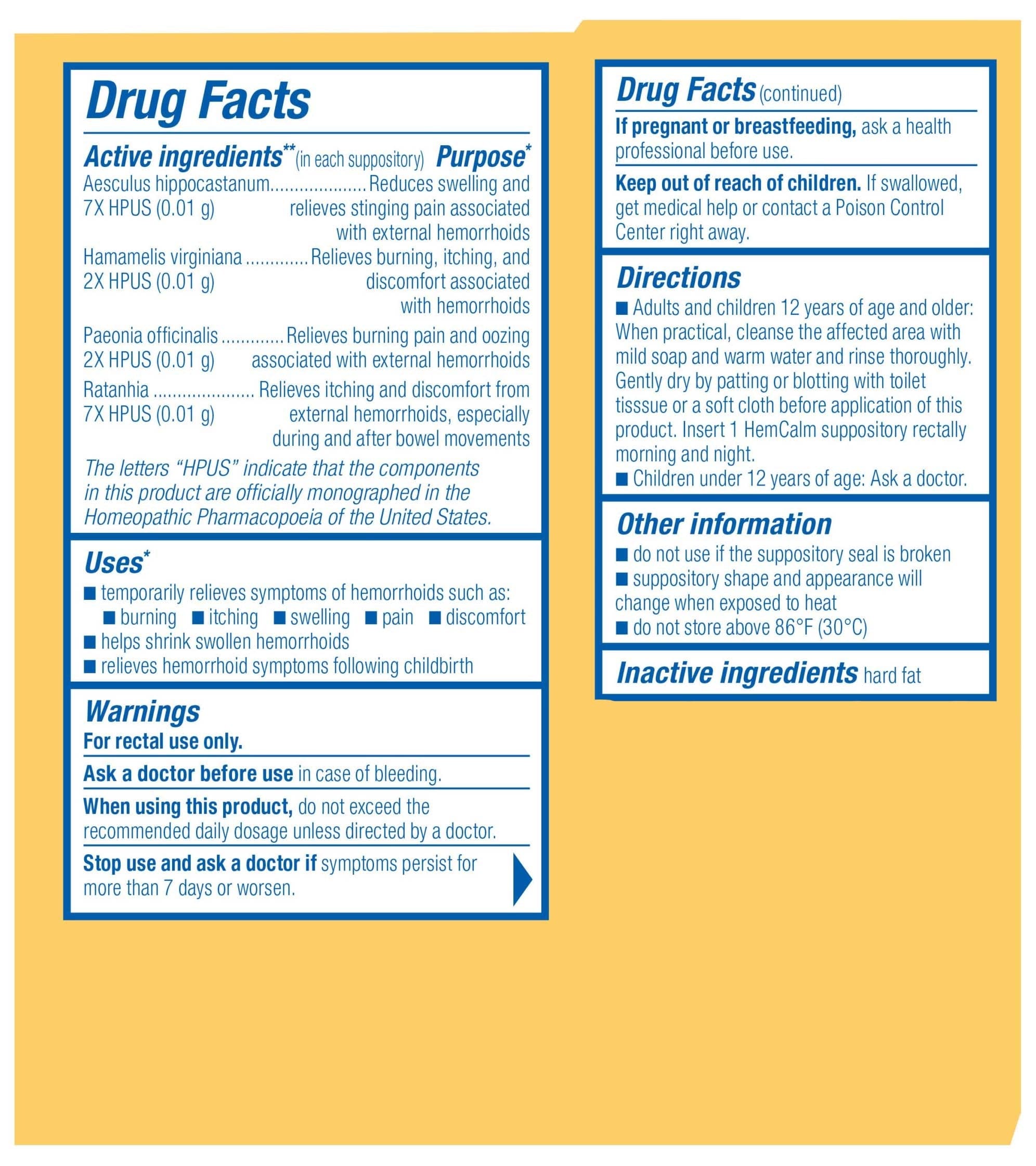 Boiron Homeopathics HemCalm Suppositories Ingredients