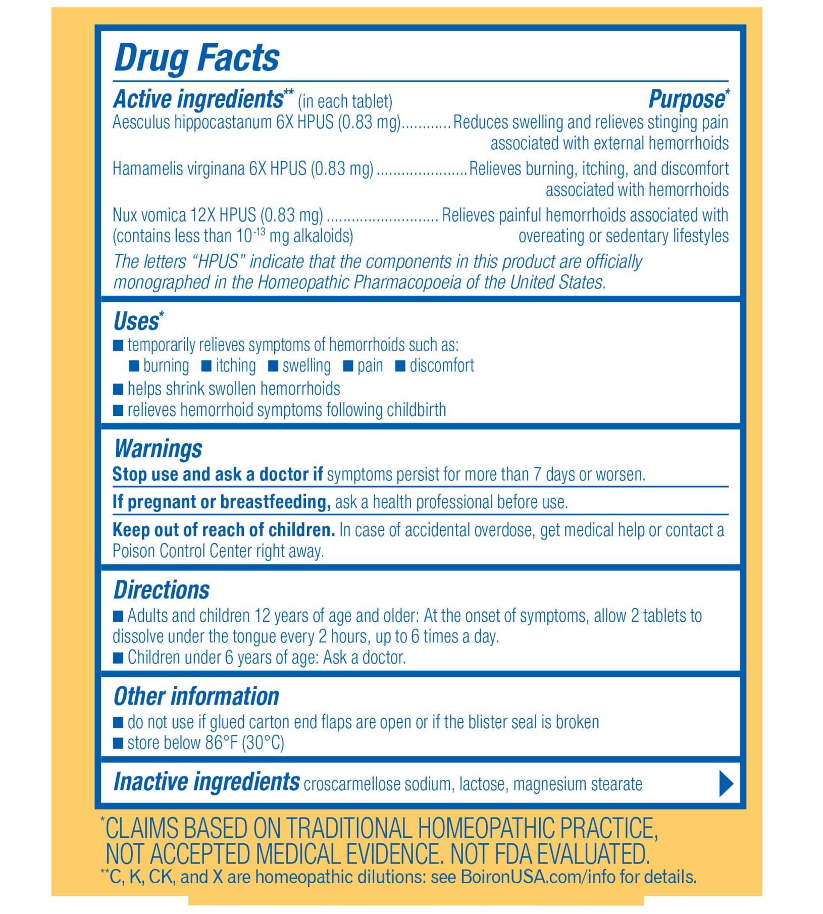 Boiron Homeopathics HemCalm Tablets Ingredients