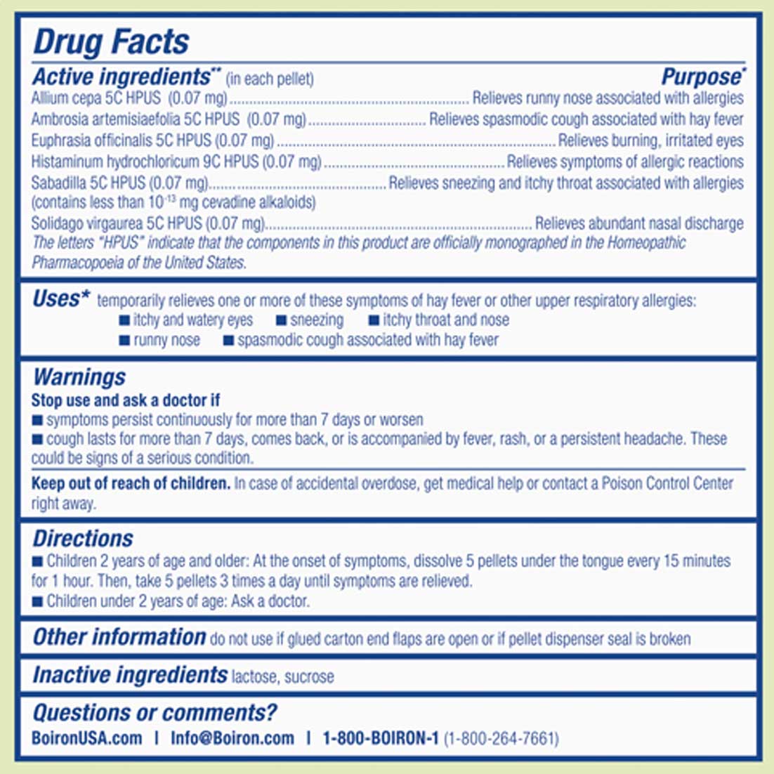 Boiron Homeopathics RhinAllergy Kids Pellets Ingredients