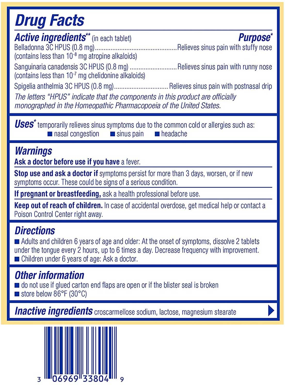 Boiron Homeopathics SinusCalm Ingredients