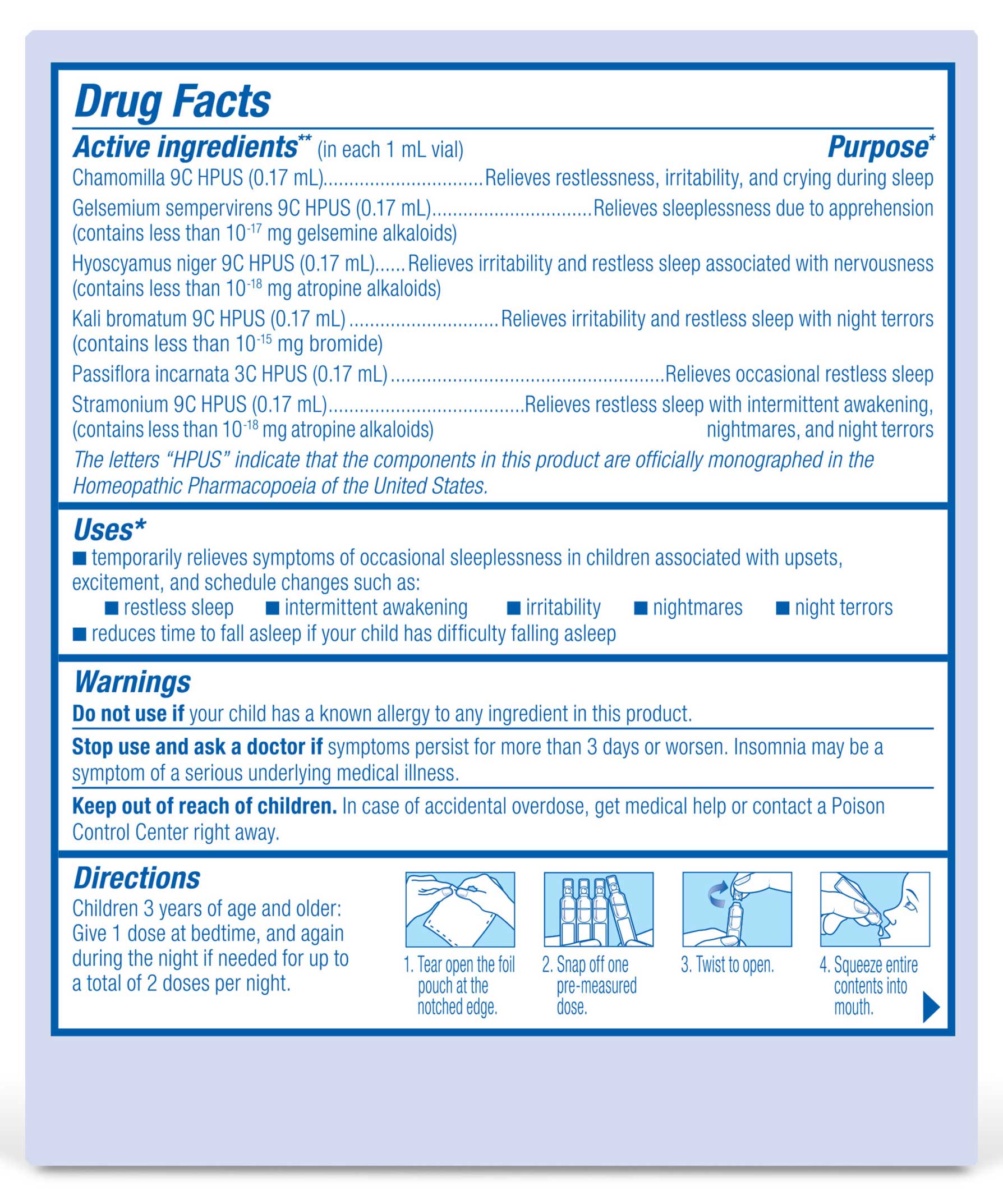 Boiron Homeopathics SleepCalm Kids Ingredients