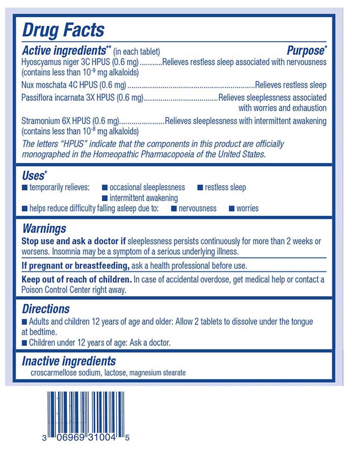 Boiron Homeopathics SleepCalm Ingredients