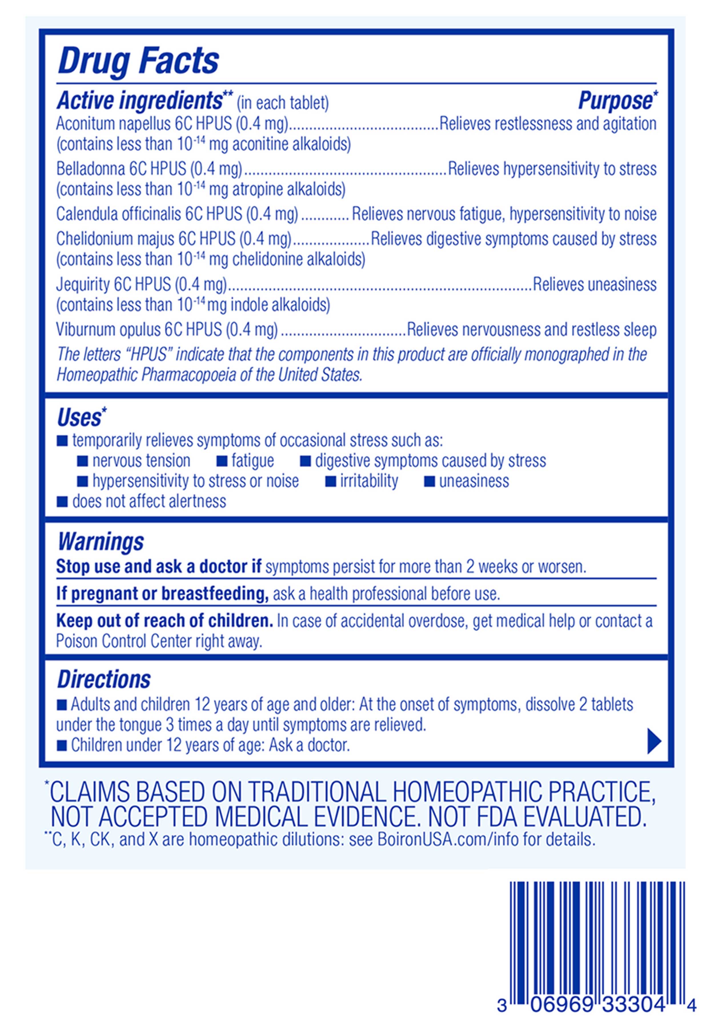 Boiron Homeopathics StressCalm Ingredients