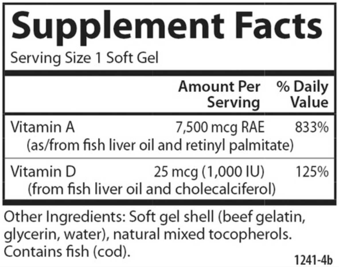 Carlson Labs A & D 25,000 IU & 1,000 IU Ingredients
