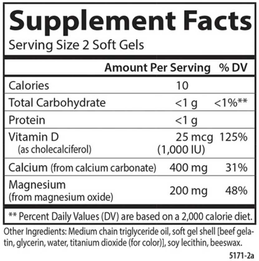 Carlson Labs Calcium & Magnesium Gels Ingredients