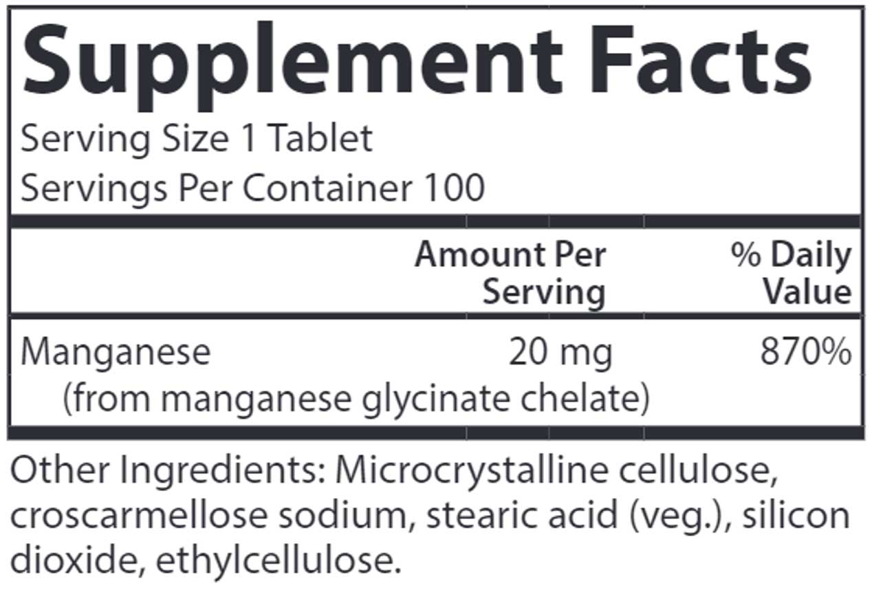 Carlson Labs Chelated Manganese Ingredients
