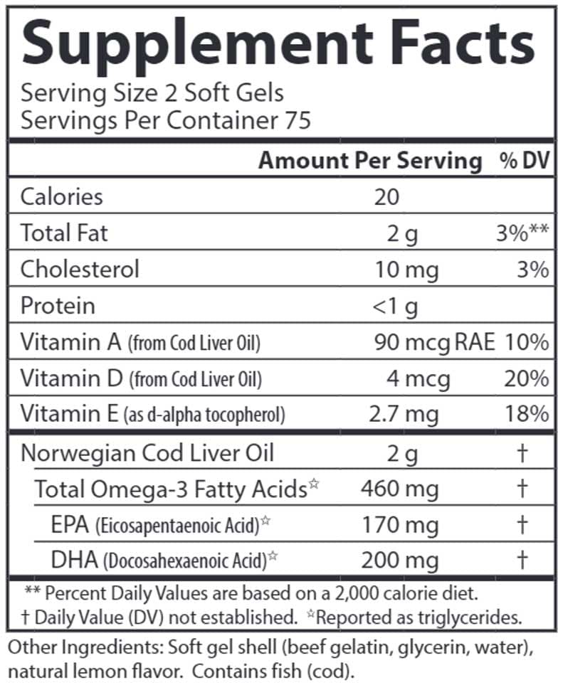 Carlson Labs Cod Liver Oil Gems™, Lightly Lemon Ingredients