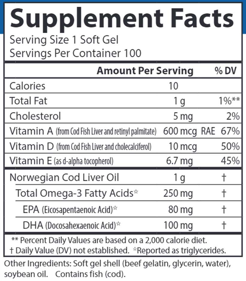 Carlson Labs Cod Liver Oil Gems™ Super 1,000 mg Ingredients