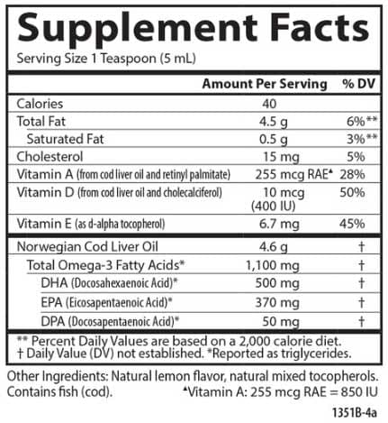 Carlson Labs Cod Liver Oil, Lemon Ingredients