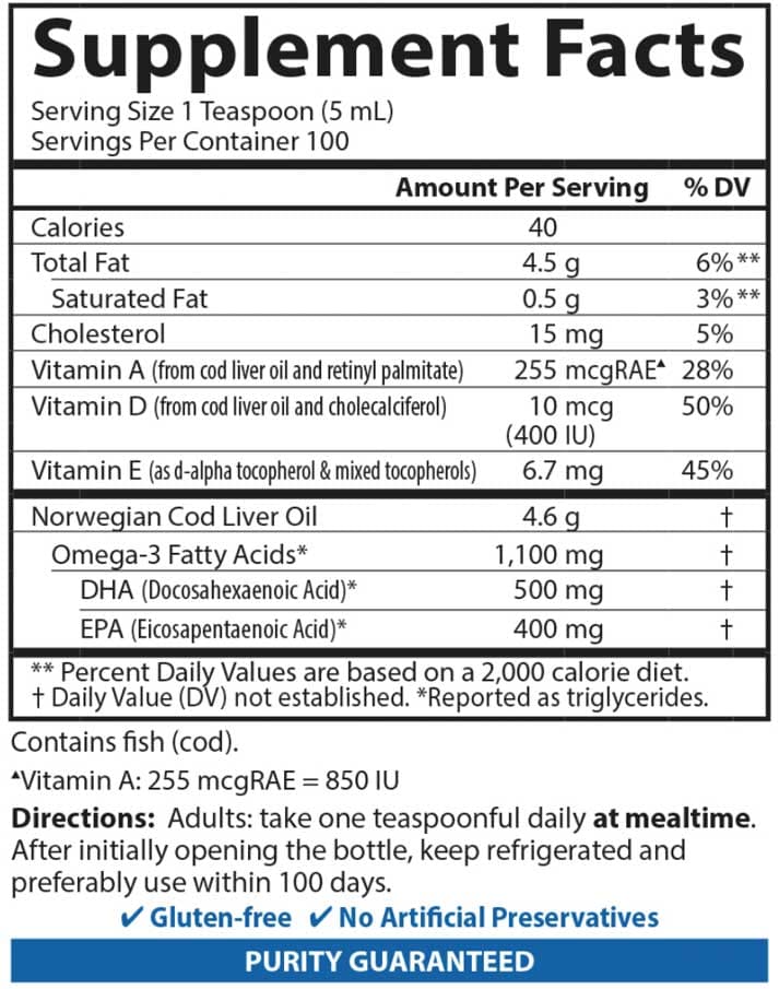 Carlson Labs Cod Liver Oil, Natural Ingredients