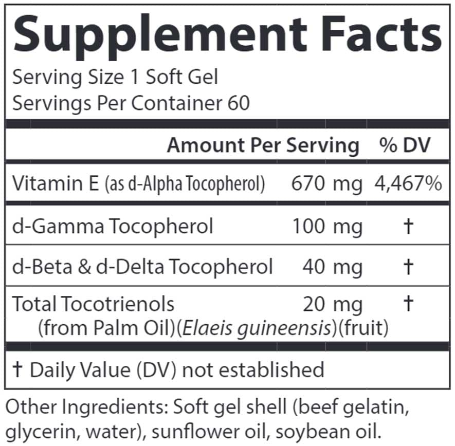 Carlson Labs E-Gems Elite 1,000 IU (670 mg) Ingredients