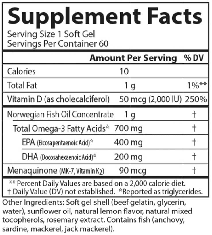 Carlson Labs Elite Omega-3 plus D & K Ingredients
