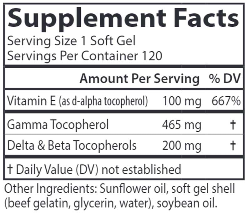 Carlson Labs Gamma E•Gems Ingredients