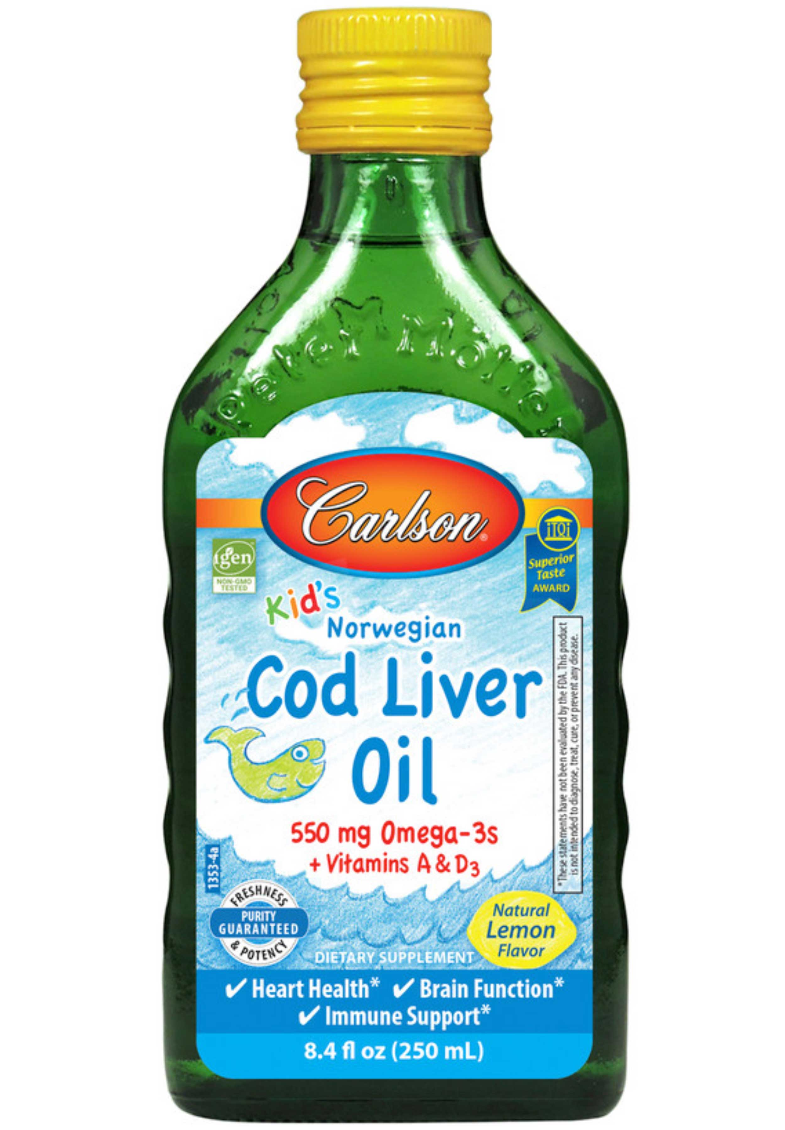 Carlson Labs Kids Norwegian Cod Liver Oil, Lemon
