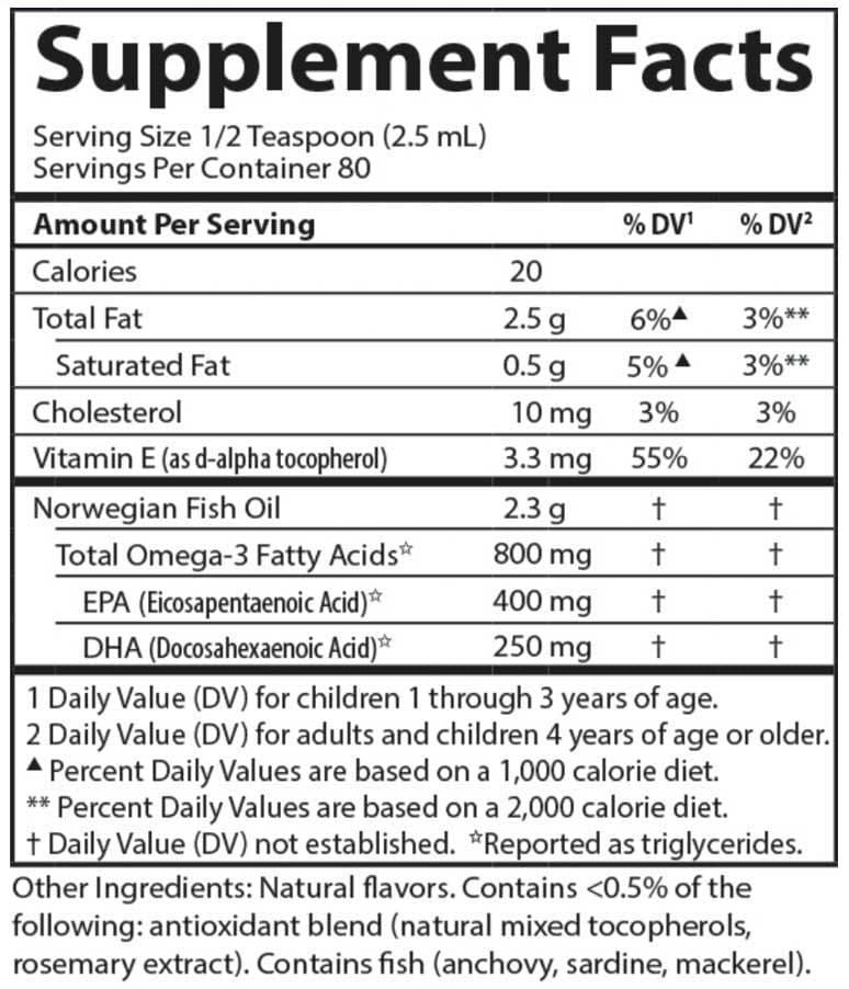 Carlson Labs Kids Norwegian The Very Finest Fish Oil, Lemon Ingredients