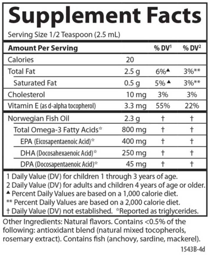 Carlson Labs Kid's Norwegian The Very Finest Fish Oil Ingredients