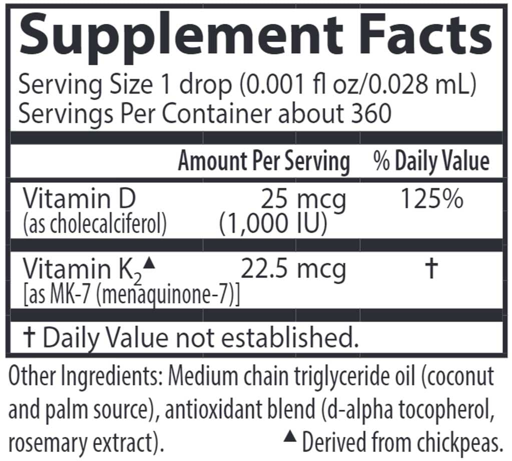 Carlson Labs Kid's Super Daily® D3 + K2 Ingredients