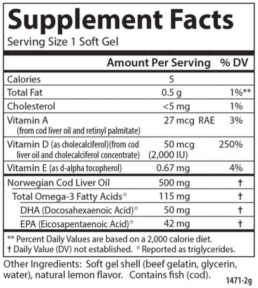 Carlson Labs Solar D Gems 2000 IU (50 mcg) Ingredients