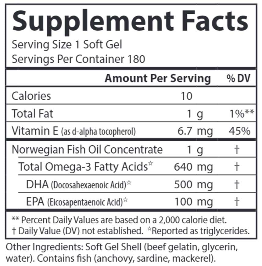 Carlson Labs Super DHA Gems® 500 mg DHA Ingredients