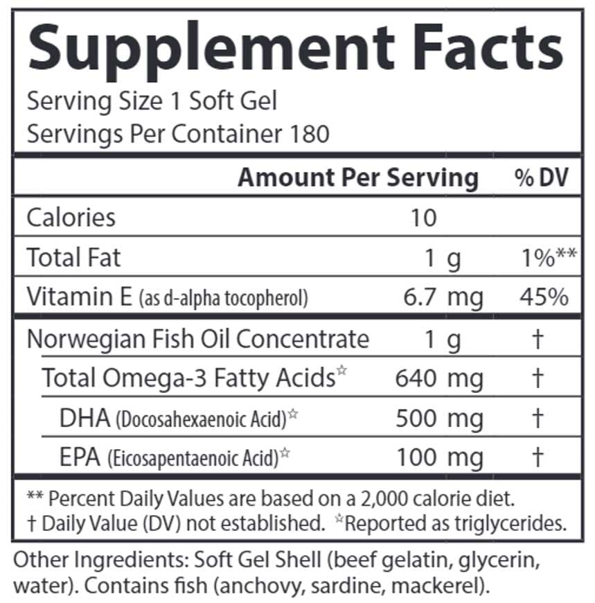 Carlson Labs Super DHA Gems® 500 mg DHA Ingredients 