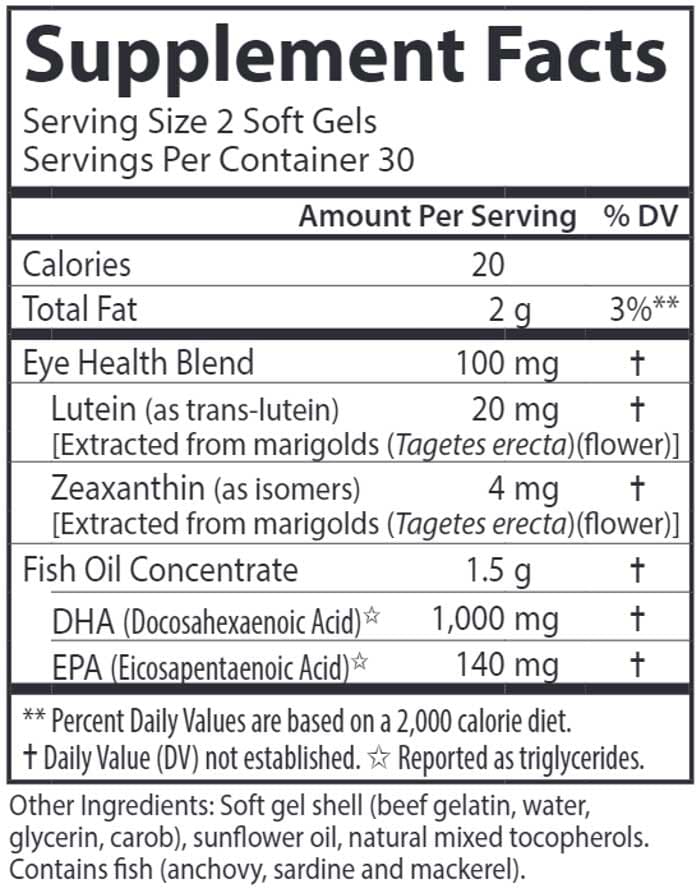 Carlson Labs Super DHA plus Lutein Ingredients