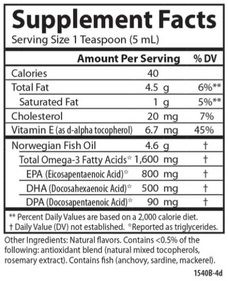 Carlson Labs The Very Finest Fish Oil™ 1,600 mg, Liquid Ingredients