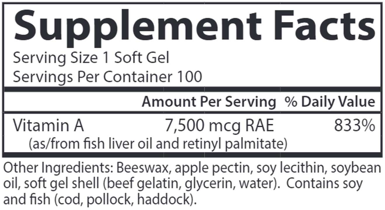 Carlson Labs Vitamin A 25,000 IU with Pectin Ingredients