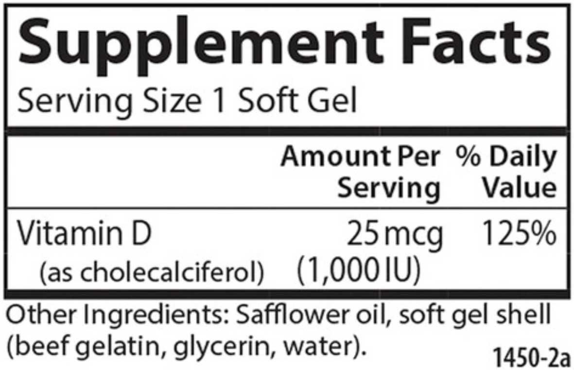 Carlson Labs Vitamin D3 1,000 IU (25 mcg) Ingredients