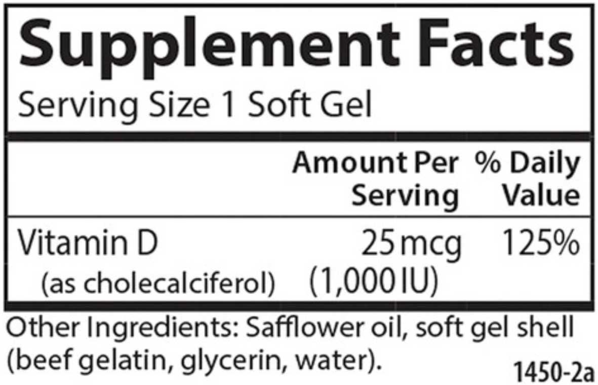 Carlson Labs Vitamin D3 1,000 IU (25 mcg) Ingredients