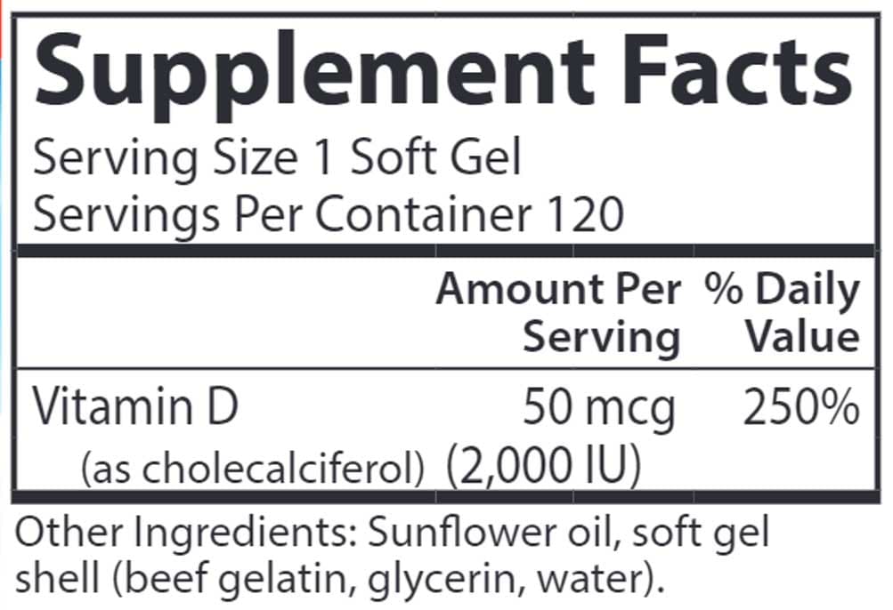 Carlson Labs Vitamin D3 2,000 IU (50 mcg) Ingredients
