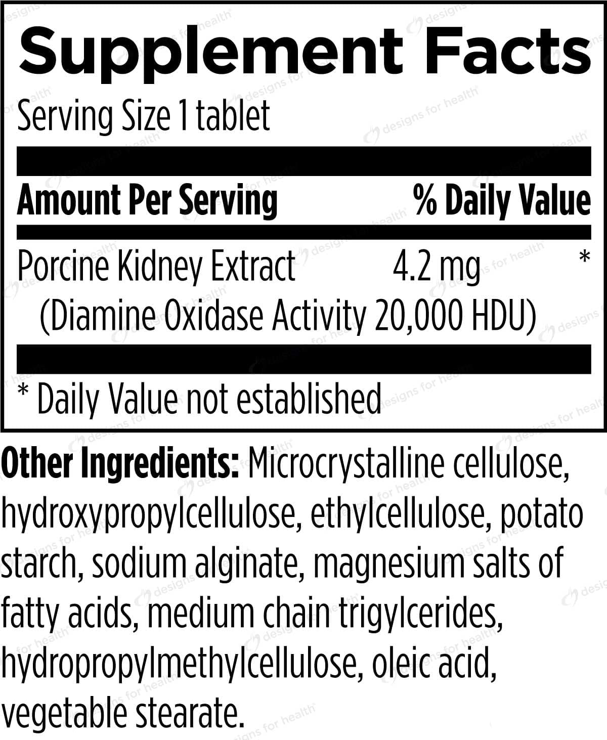 Designs for Health HistaGest-DAO Ingredients