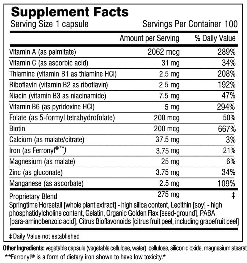 Doctor Wilson's Original Formulations Hair, Skin & Nails Plus Formula Ingredients