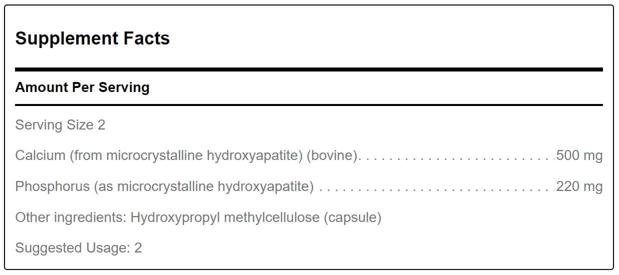 Douglas Laboratories Calcium Microcrystalline Hydroxyapatite Ingredients
