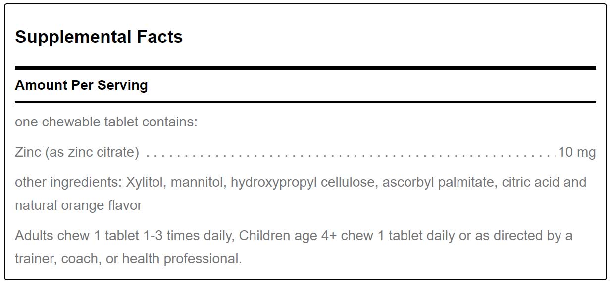 Douglas Laboratories Klean Zinc Ingredients