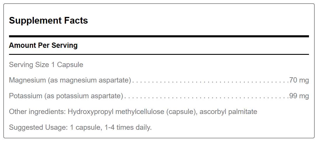 Douglas Laboratories Magnesium Potassium Aspartate (Formerly Magnesium / Potassium Complex) Ingredients