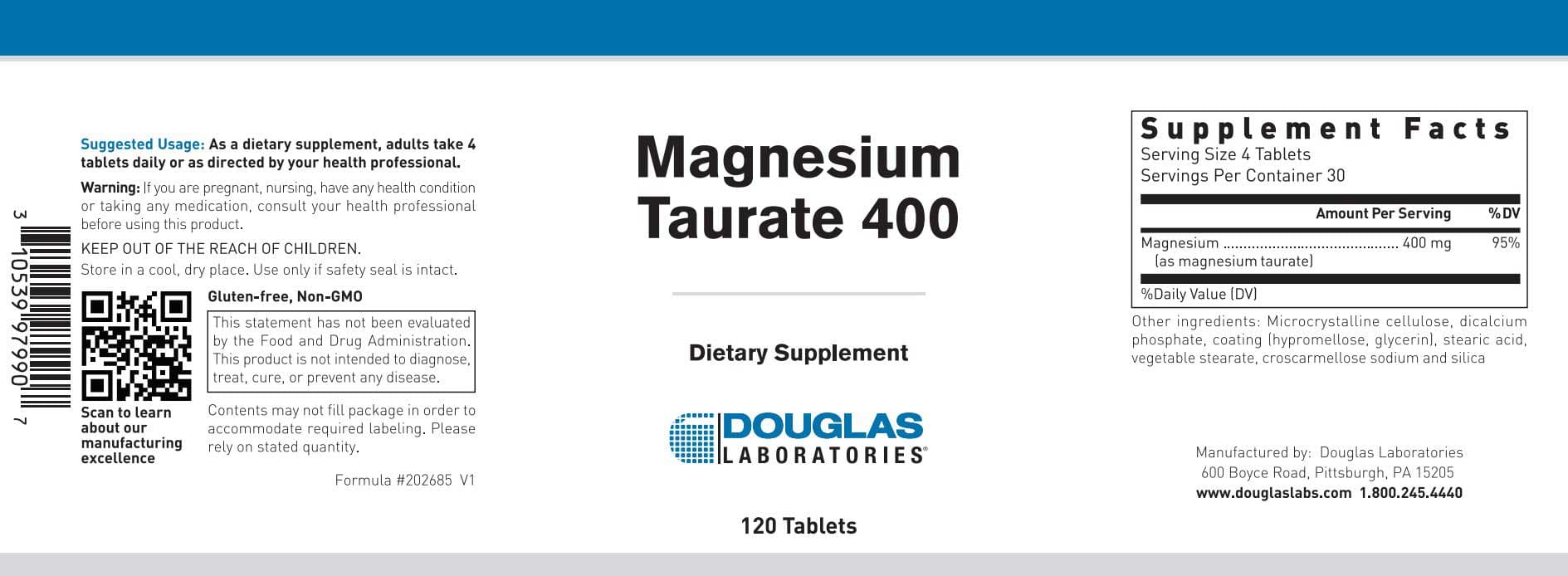 Douglas Laboratories Magnesium Taurate 400 Label