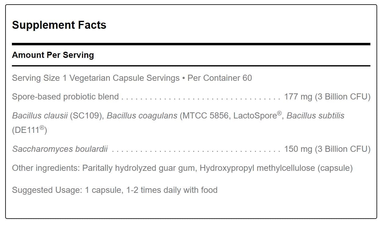 Douglas Laboratories Multi-Probiotic Spore + SBC Ingredients
