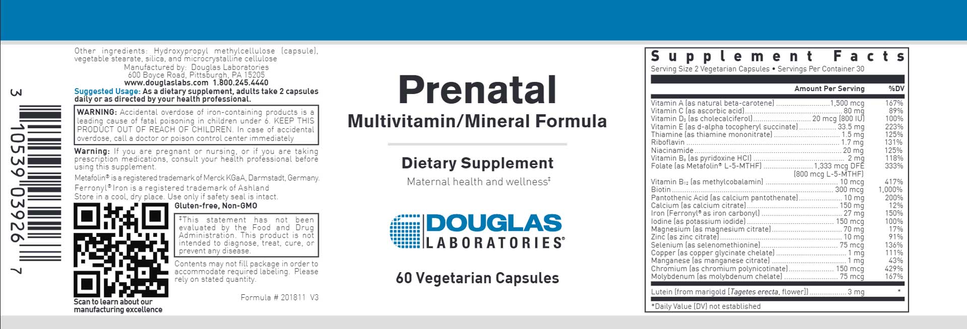 Douglas Laboratories Prenatal Label