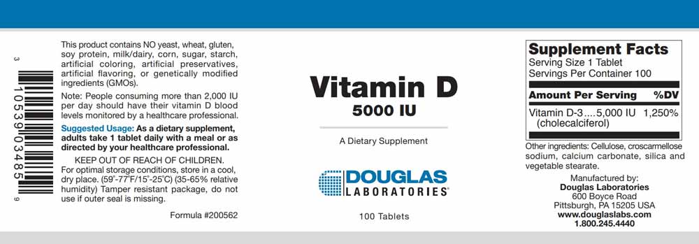 Douglas Laboratories Vitamin D (5,000 I.U.) Label