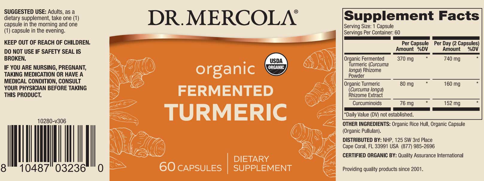 Dr. Mercola Organic Fermented Turmeric Label